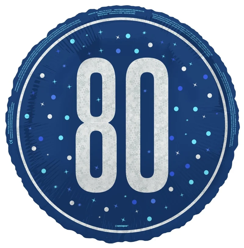 80 Jaar Helium Ballon Blauw Leeg 45cm