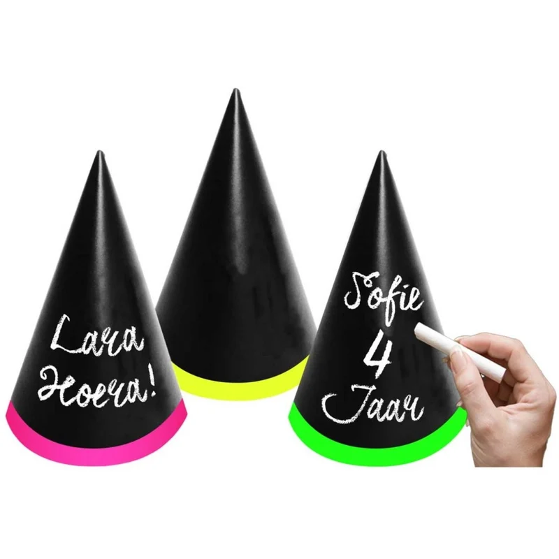 Zwarte Feesthoedjes Neon Touch 18cm 6st