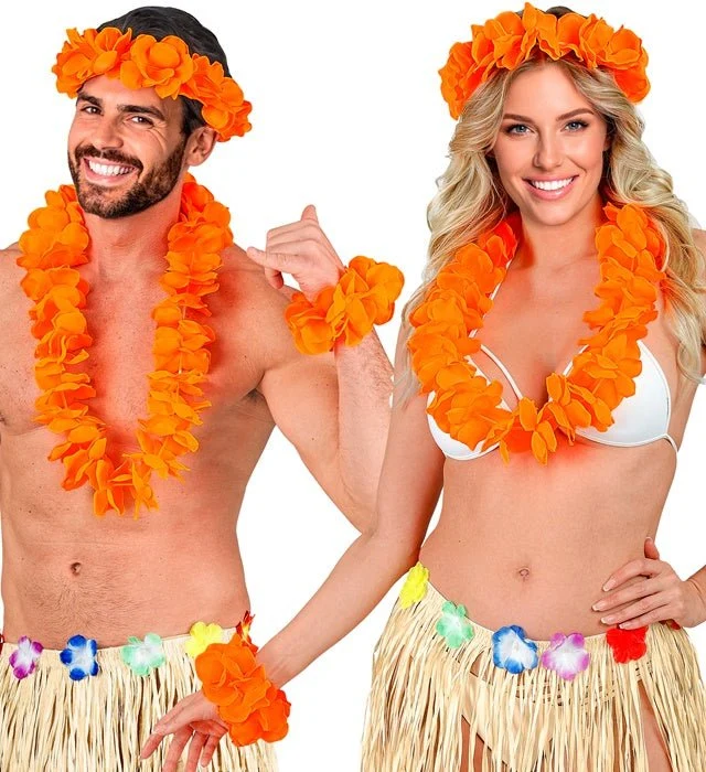 Oranje Hawaii Krans 3 delig