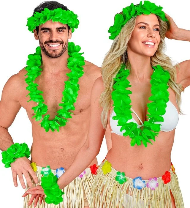 Groene Hawaii Krans Set 3 delig