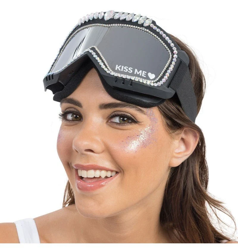 Zwarte Skibril Zilveren Strass Kiss Me
