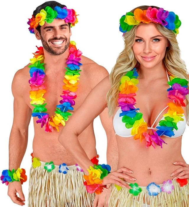 Gekleurde Hawaii Krans Set 3 delig