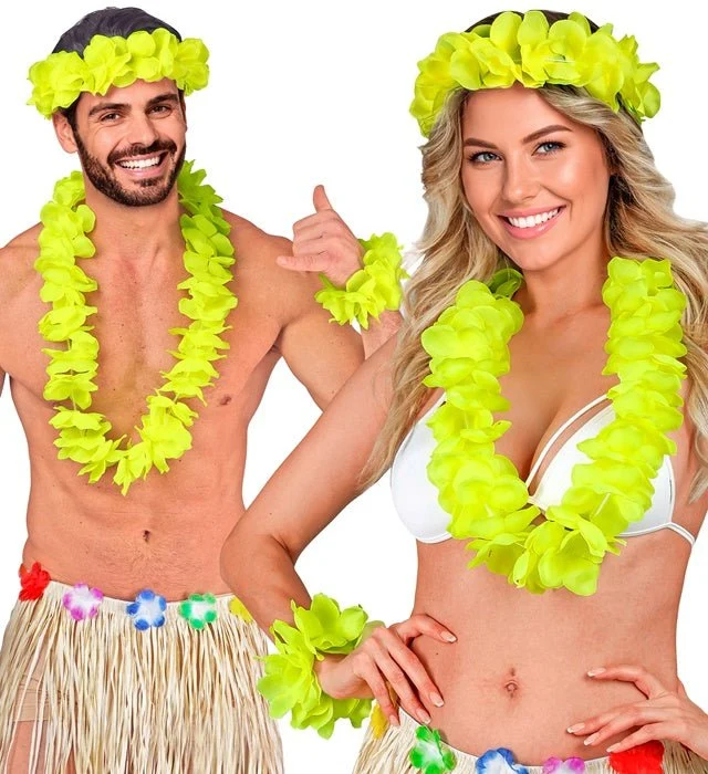 Gele Hawaii Krans Set 3 delig