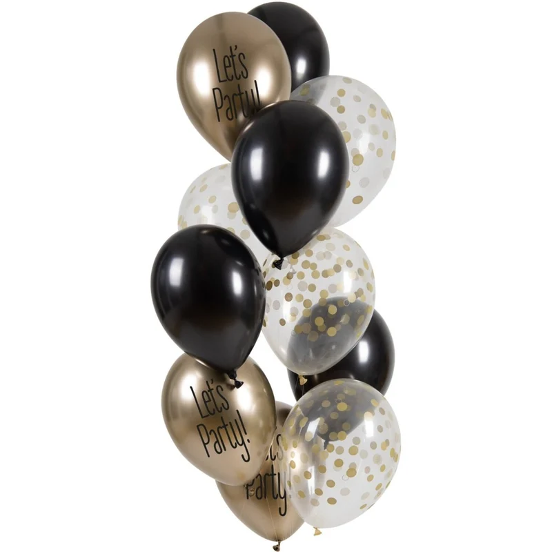 Party Ballonnen Set Goud Zwart Let'S Party 33cm 12st