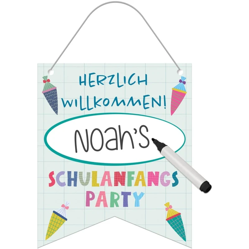 Gekleurde Banner Herzlich Willkommen Schulanfangs Party 30cm