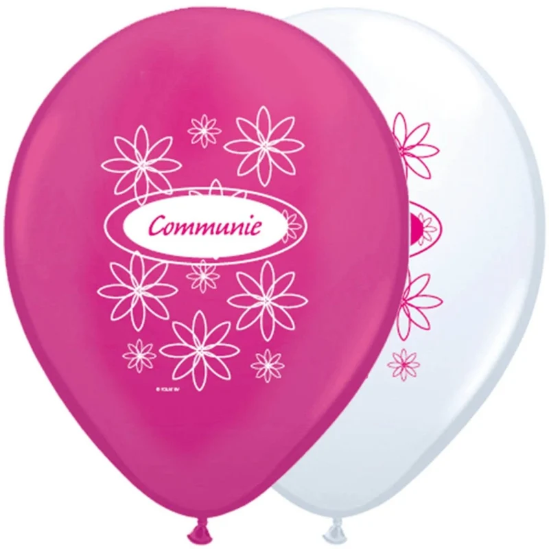 Communie Ballonnen Wit Roze 30cm 8st