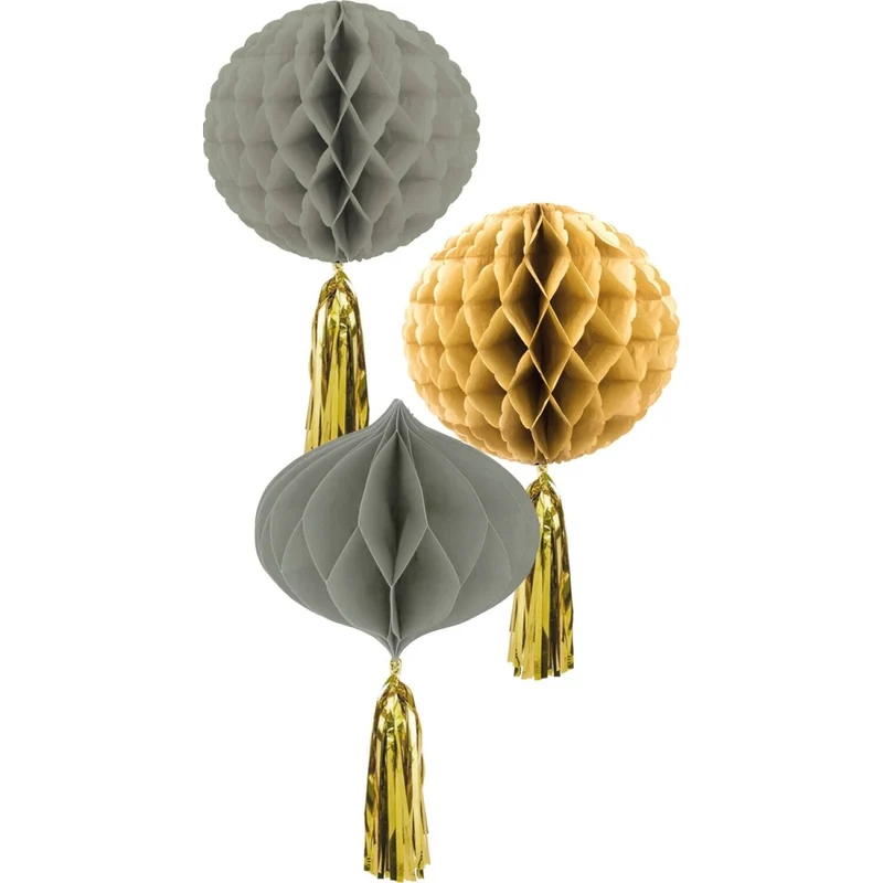 Goud Grijze Honeycombs 30cm 3 delig