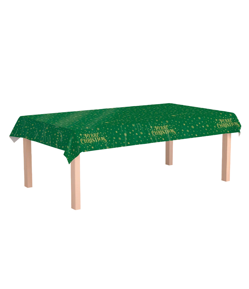 Kerst Tafelkleed Groen Goud Merry Christmas 2,74m