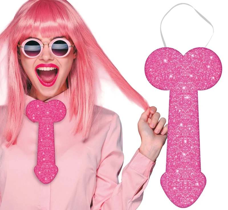 Penis Stropdas Roze Glitter 30cm