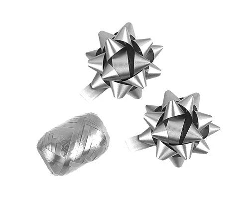 Zilveren Strik Set Metallic 3 delig