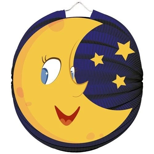 Blauw Gele Lampion Maan En Sterren 23cm