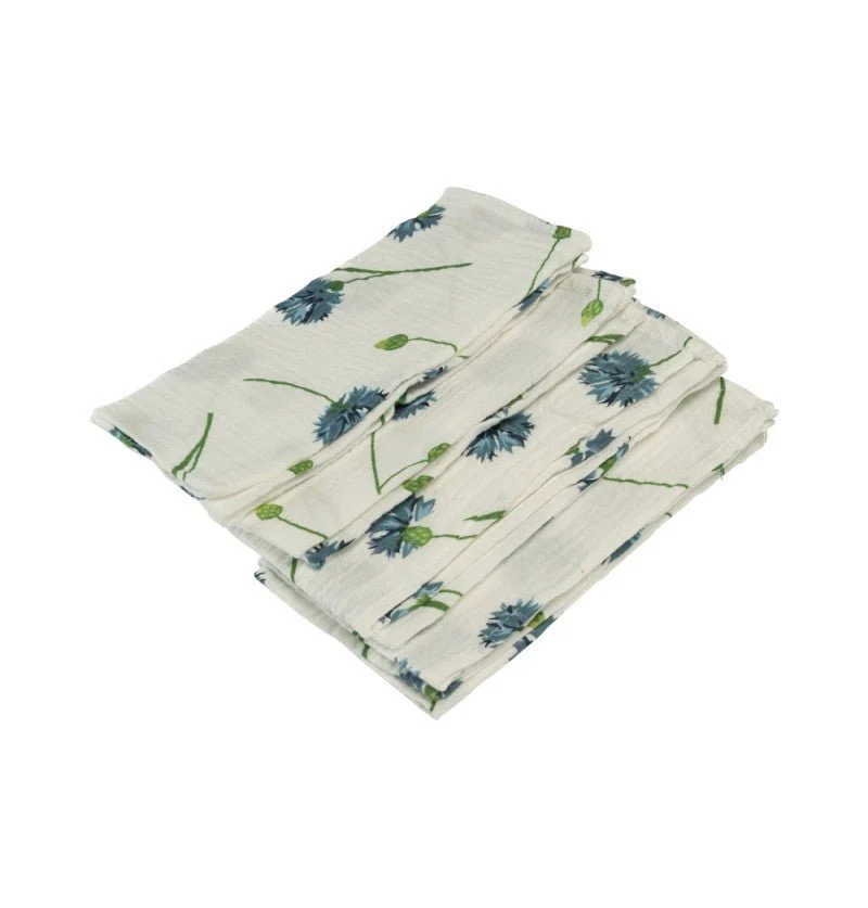 Bloemen Servetten Groen Blauw Katoen 40cm 4st