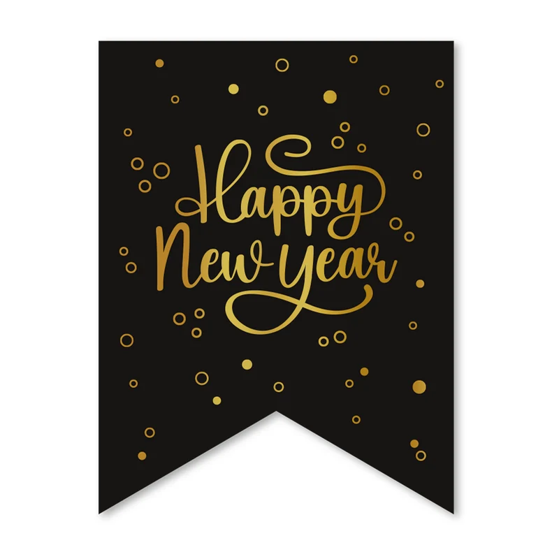 Happy New Year Slinger Zwart Goud Banner 6m