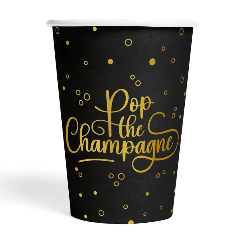 Pop The Champagne Bekers Zwart Goud 210ml 8st