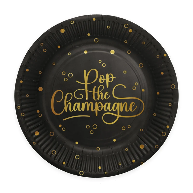 Pop The Champagne Borden Zwart Goud 23cm 8st