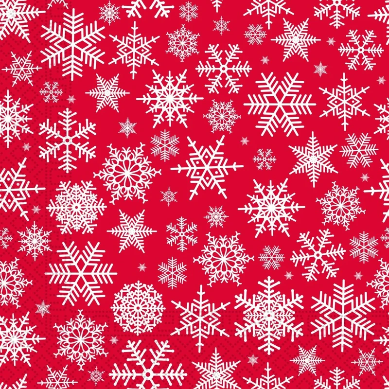 Kerst Servetten Rood Sneeuwvlok 33cm 20st