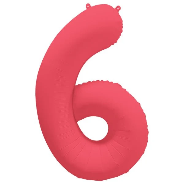 6 Jaar Cijfer Ballon Rood Neon Leeg 86cm