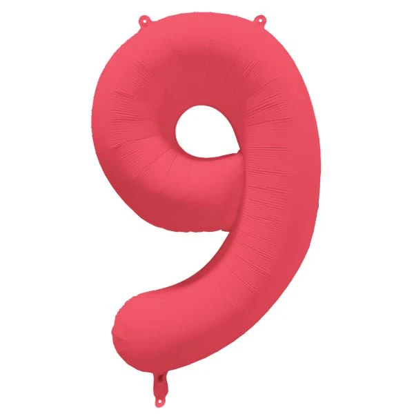 9 Jaar Cijfer Ballon Rood Neon Leeg 86cm