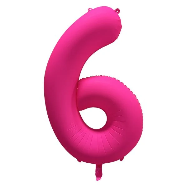 6 Jaar Cijfer Ballon Neon Roze Leeg 86cm