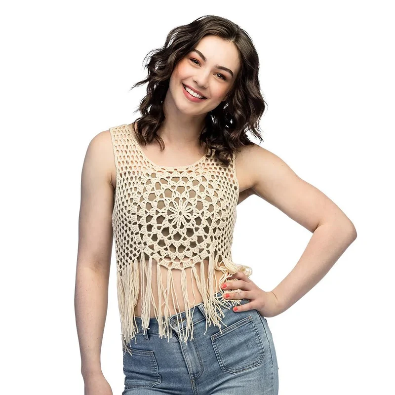 Beige Top Dames Gehaakt