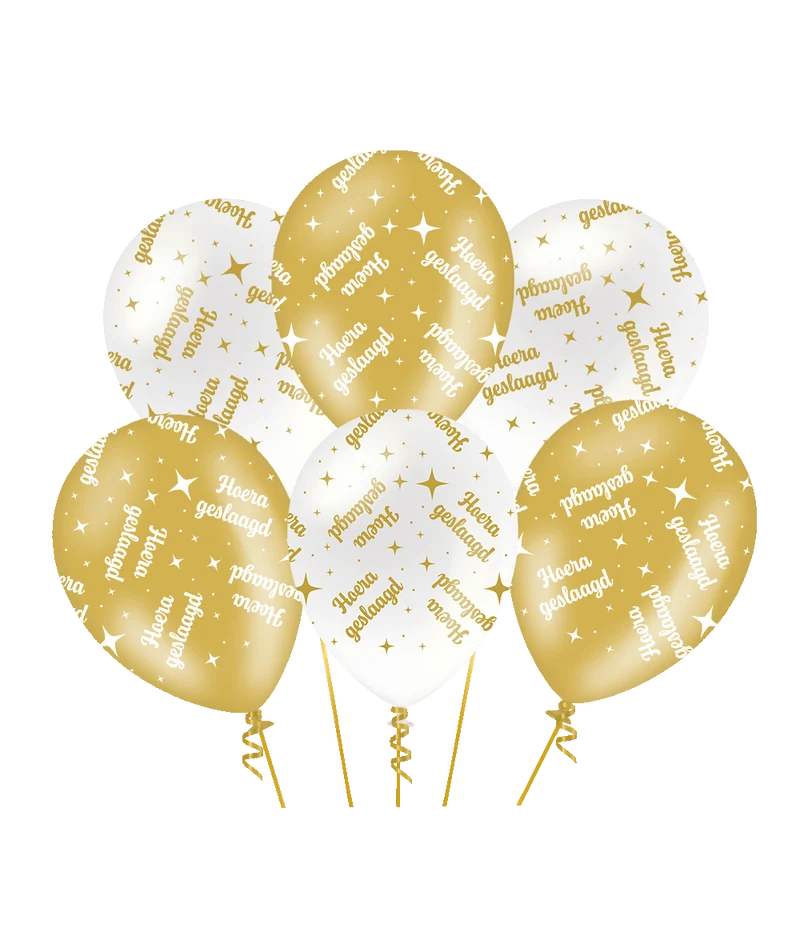 Geslaagd Ballonnen Wit Goud 30cm 6st