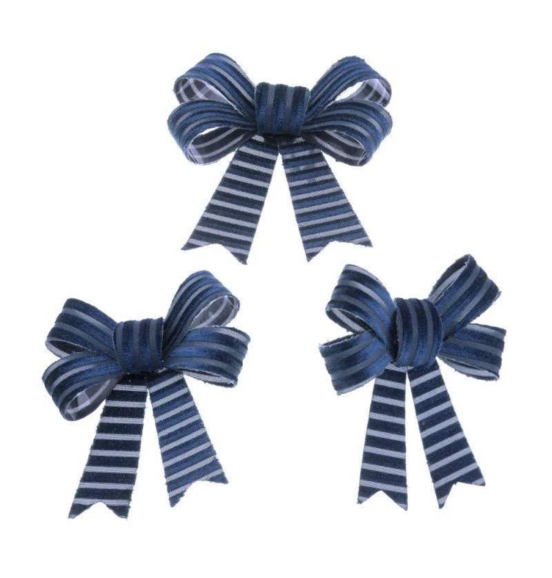Donkerblauwe Strik Velvet 10cm 3st