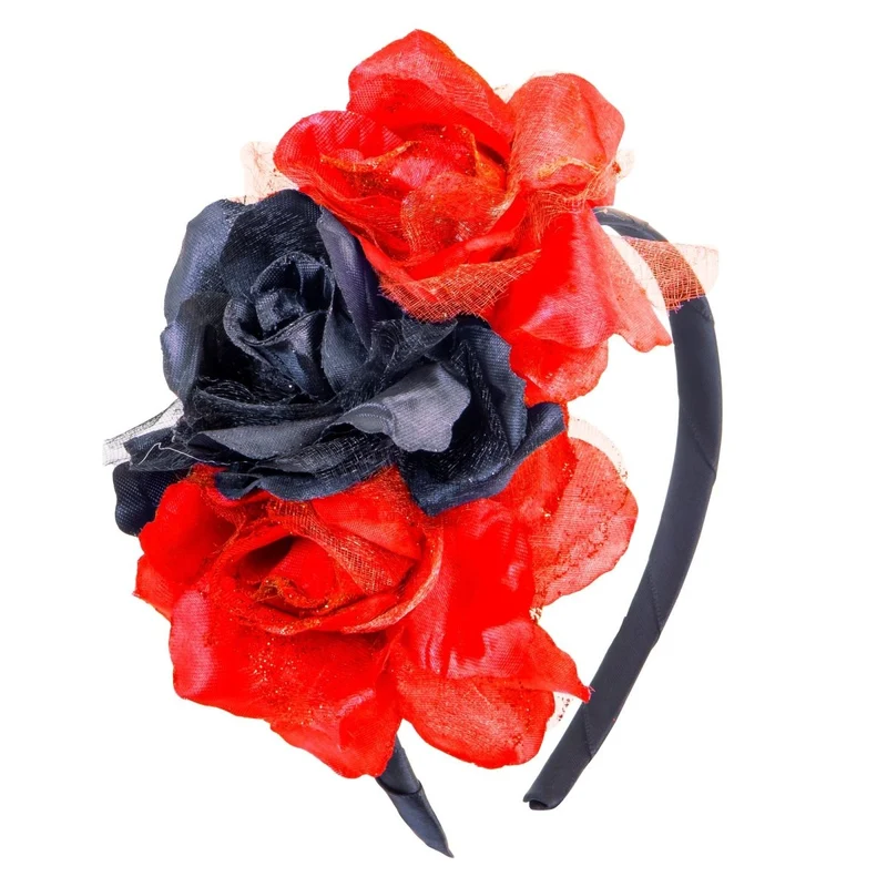 Dia De Los Muertos Haarband Rood Zwart Bloemen