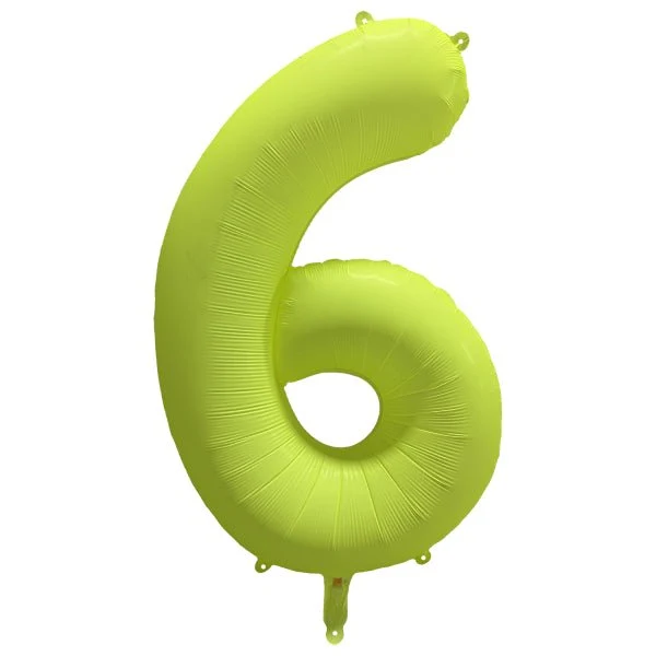 6 Jaar Cijfer Ballon Neon Geel Leeg 86cm