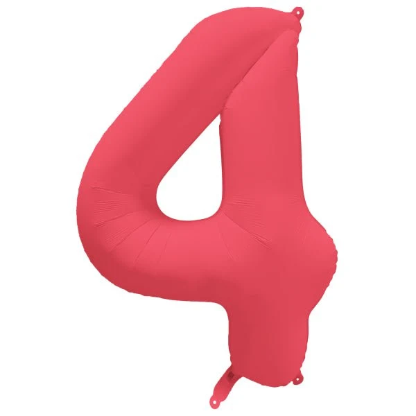 4 Jaar Cijfer Ballon Rood Neon Leeg 86cm