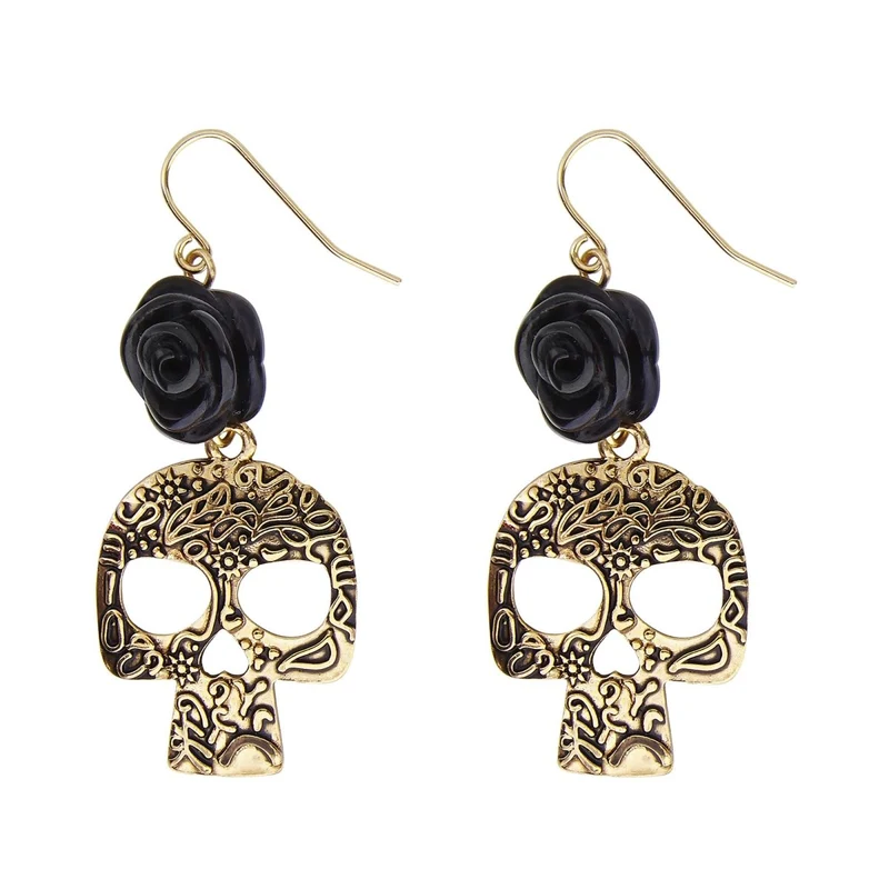 Halloween Oorbellen Goud Zwart Schedel