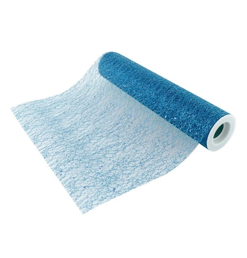 Blauwe Tafelloper Glitter 5m