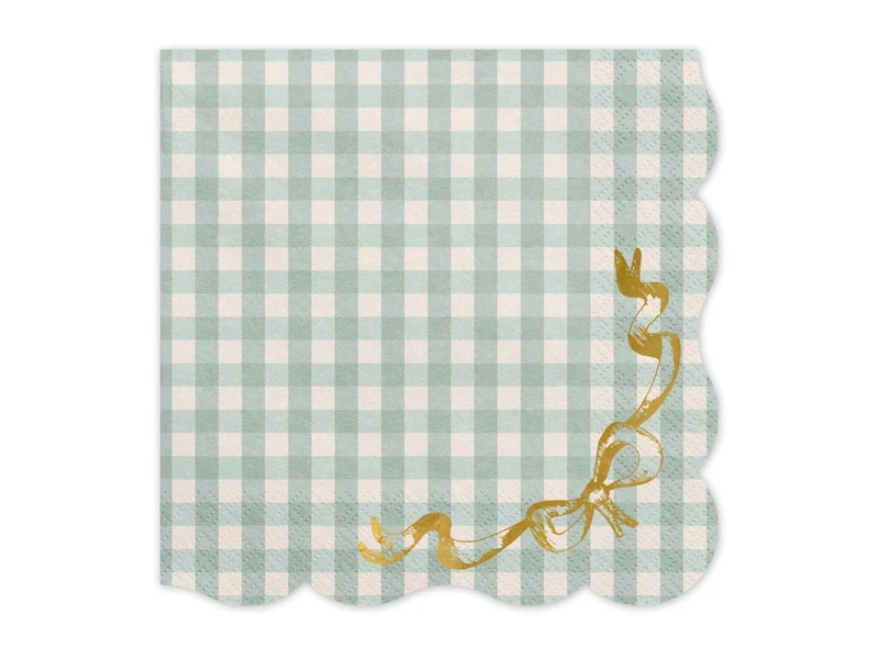 Blauwe Servetten Ruit Met Strik 33cm 12st