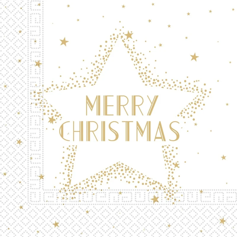 Kerst Servetten Wit Goud Merry Christmas 33cm 20st