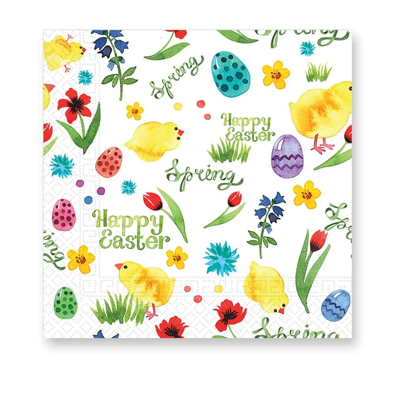 Pasen Servetten Wit Happy Easter 33cm 20st