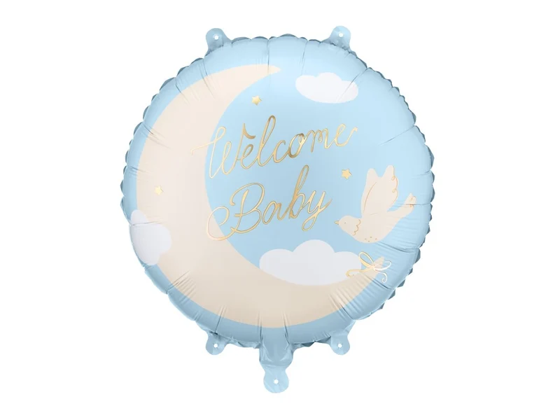Blauw Wit Creme Folie Ballon Welcome Baby Leeg 35cm