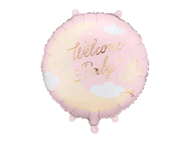 Roze Wit Beige Folie Ballon Welcome Baby Leeg 35cm