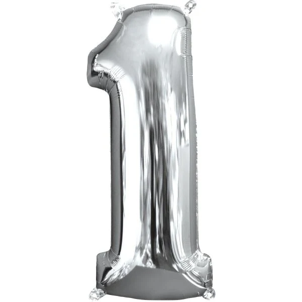 1 Jaar Cijfer Ballon Zilver Leeg 66cm