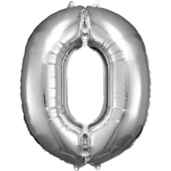 0 Jaar Cijfer Ballon Zilver Glans Leeg 86cm