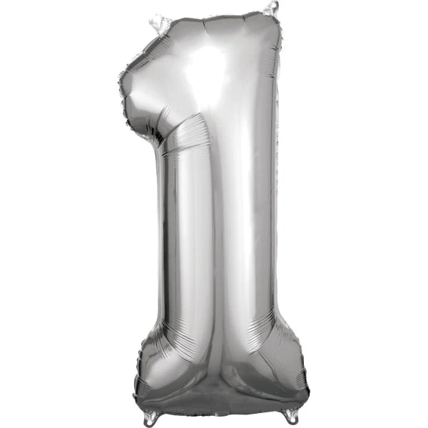 1 Jaar Cijfer Ballon Zilver Glans Leeg 88cm