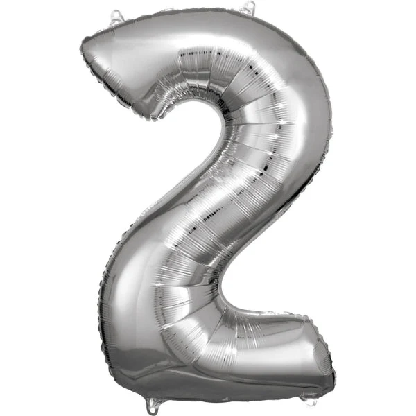 2 Jaar Cijfer Ballon Zilver Glans Leeg 92cm