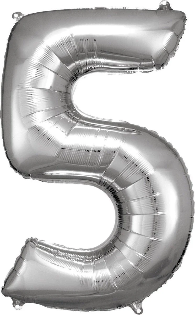 5 Jaar Cijfer Ballon Zilver Glans Leeg 92cm