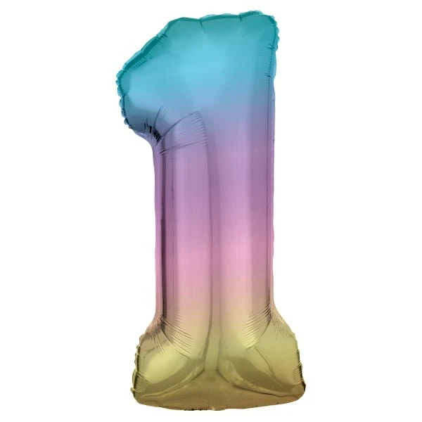 1 Jaar Cijfer Ballon Regenboog Pastel Leeg 88cm
