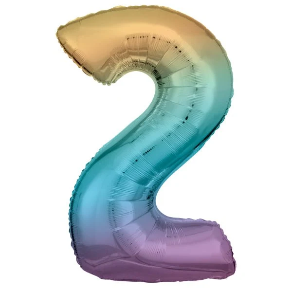 2 Jaar Cijfer Ballon Regenboog Pastel Leeg 92cm