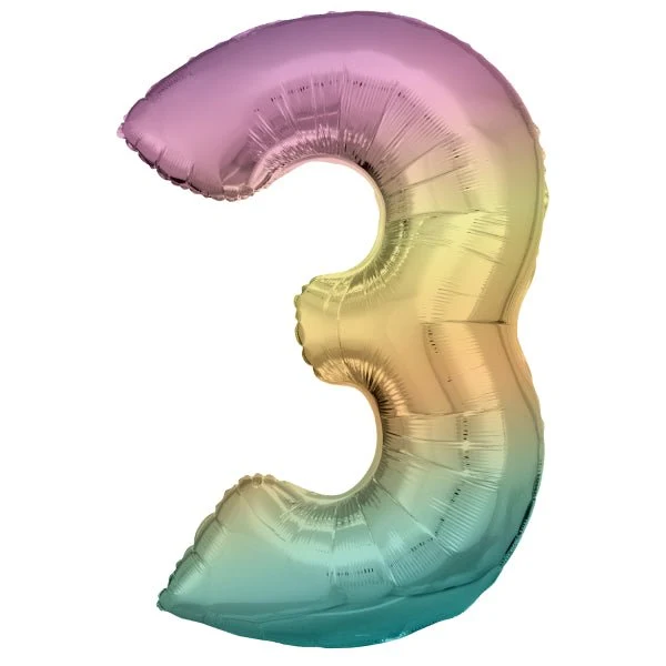 3 Jaar Cijfer Ballon Regenboog Pastel Leeg 92cm