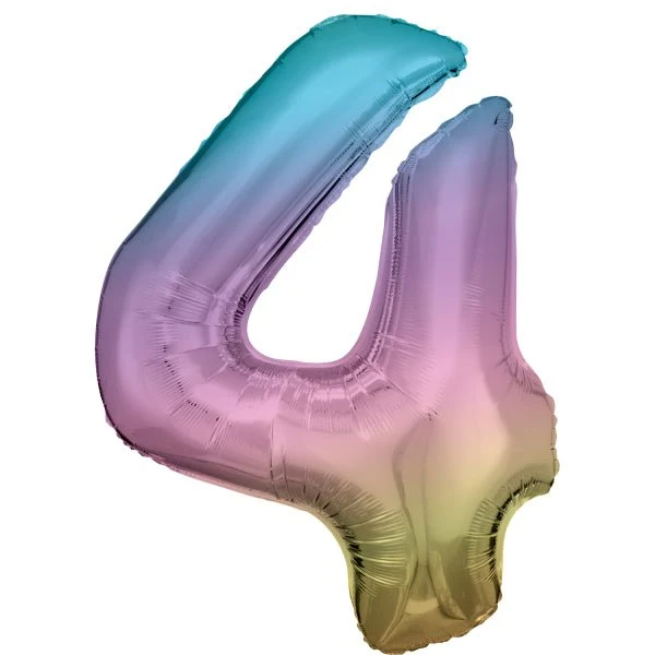 4 Jaar Cijfer Ballon Regenboog Pastel Leeg 93cm