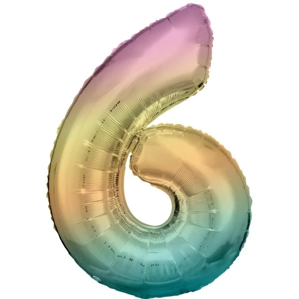 6 Jaar Cijfer Ballon Regenboog Pastel Leeg 88cm