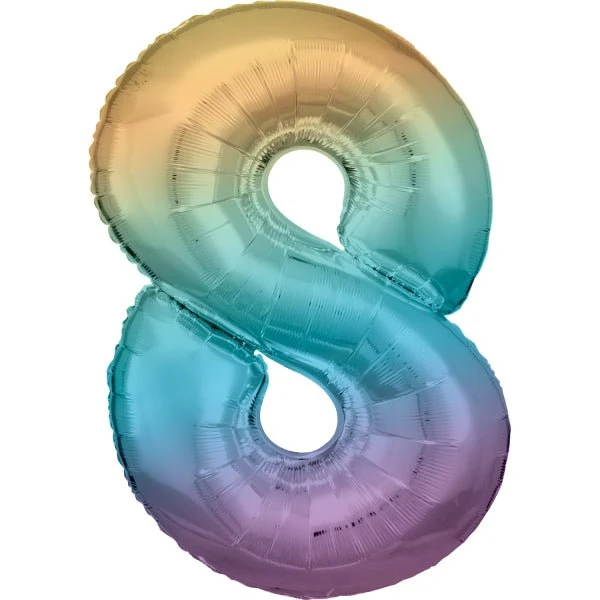 8 Jaar Cijfer Ballon Regenboog Pastel Leeg 86cm
