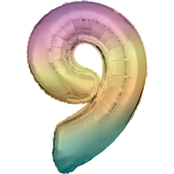 9 Jaar Cijfer Ballon Regenboog Pastel Leeg 89cm