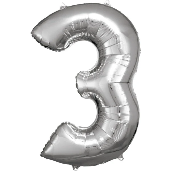 3 Jaar Cijfer Ballon Zilver Glans Leeg 92cm