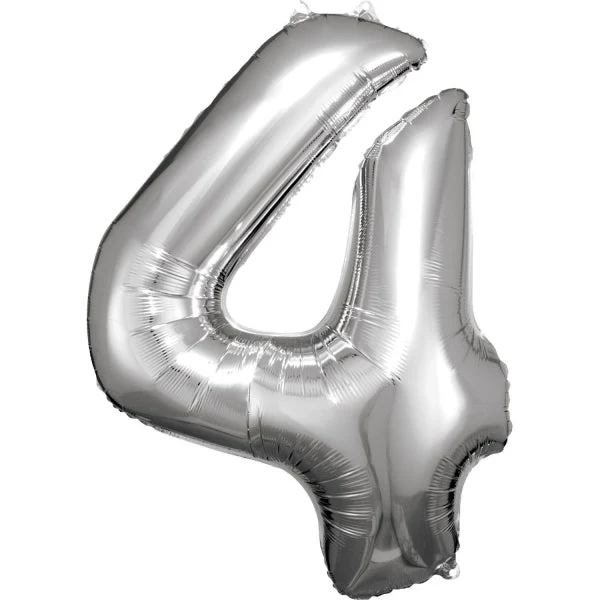 4 Jaar Cijfer Ballon Zilver Glans Leeg 93cm
